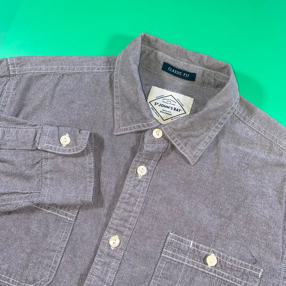 St. John's Bay Mens Gray Classic Fit Long‎ Sleeve Button Down Shirt